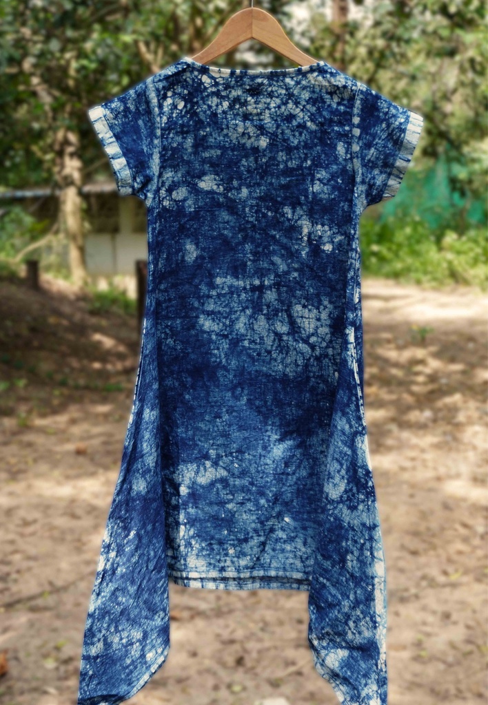 SIDEDROP DRESS, DARK BLUE, SHIBORI, COTTON