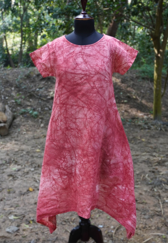 SIDEDROP DRESS, RED, BATIK FULL, COTTON