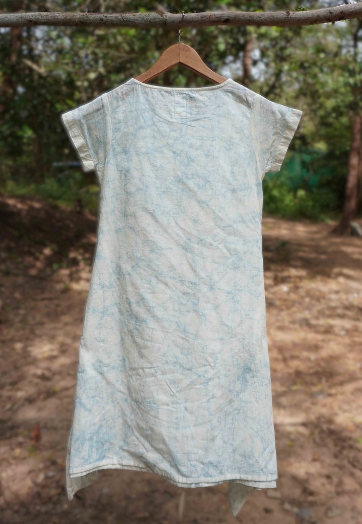 SIDEDROP DRESS, LIGHT BLUE, SHIBORI, COTTON