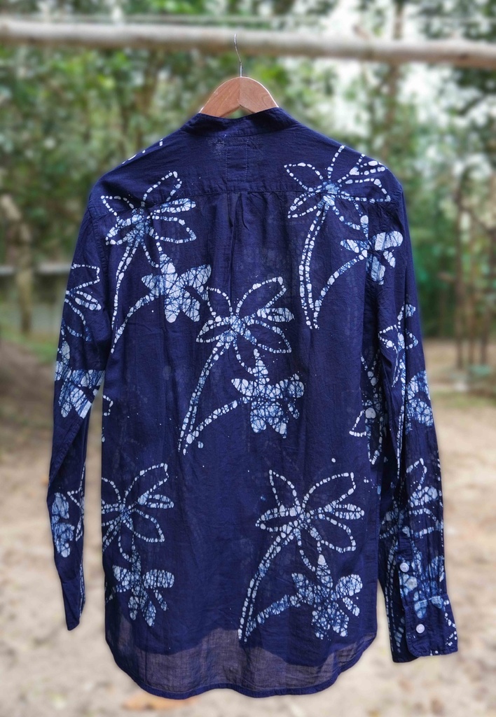 MAO LS SHIRT, BLUE, BATIK_FLOWERS, COTTON