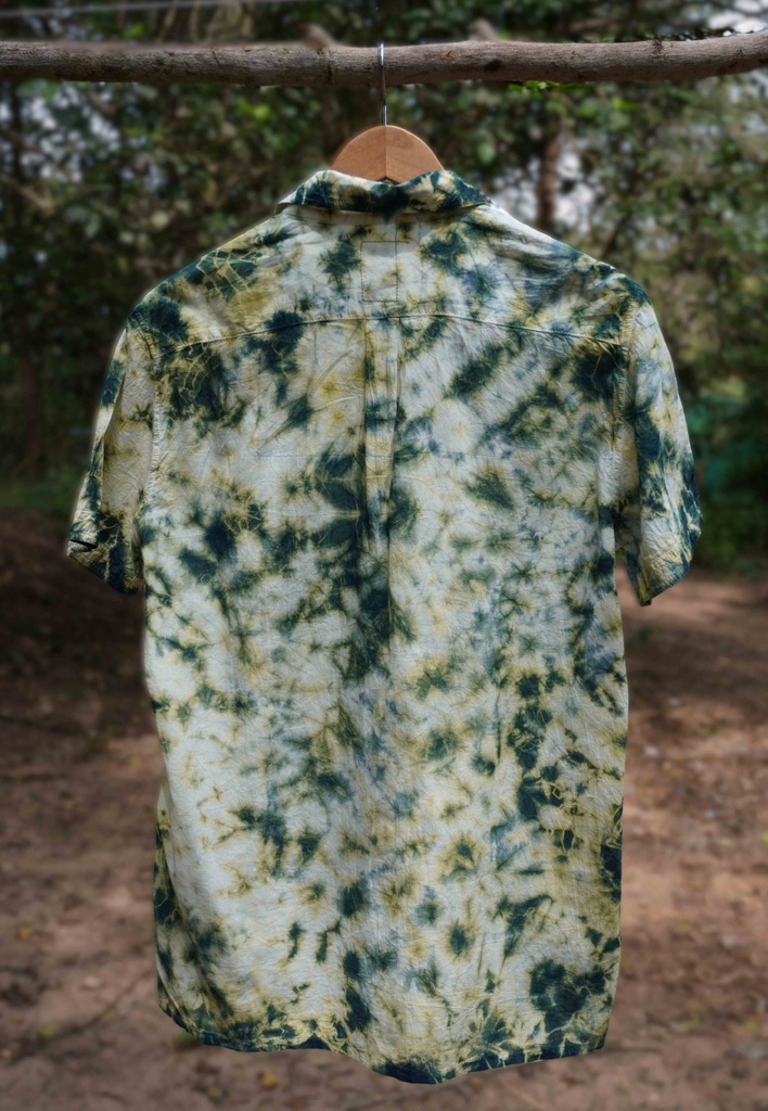 MADRAS SS SHIRT, GREEN, SHIBORI CRUSHING, COTTON