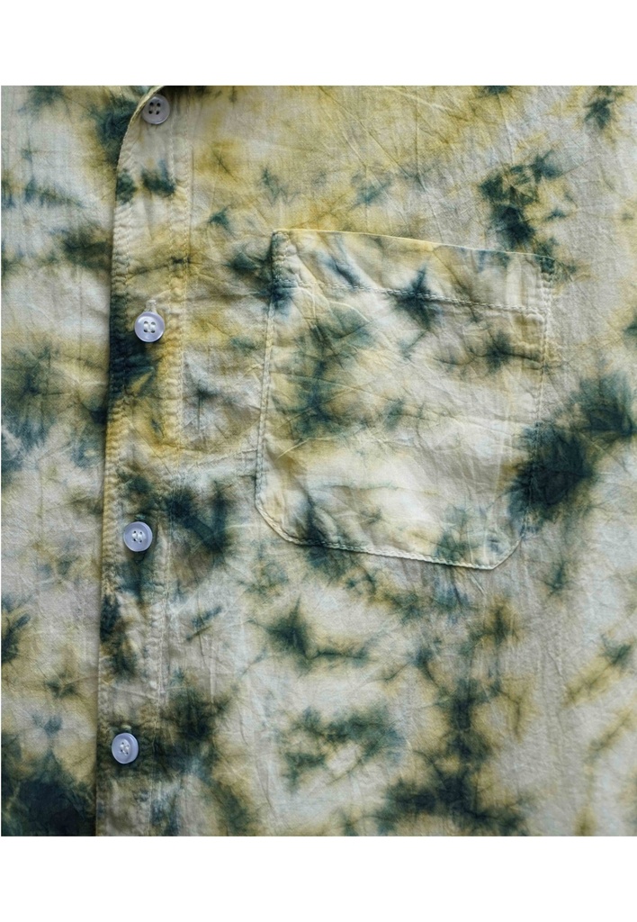 MADRAS SS SHIRT, GREEN, SHIBORI CRUSHING, COTTON