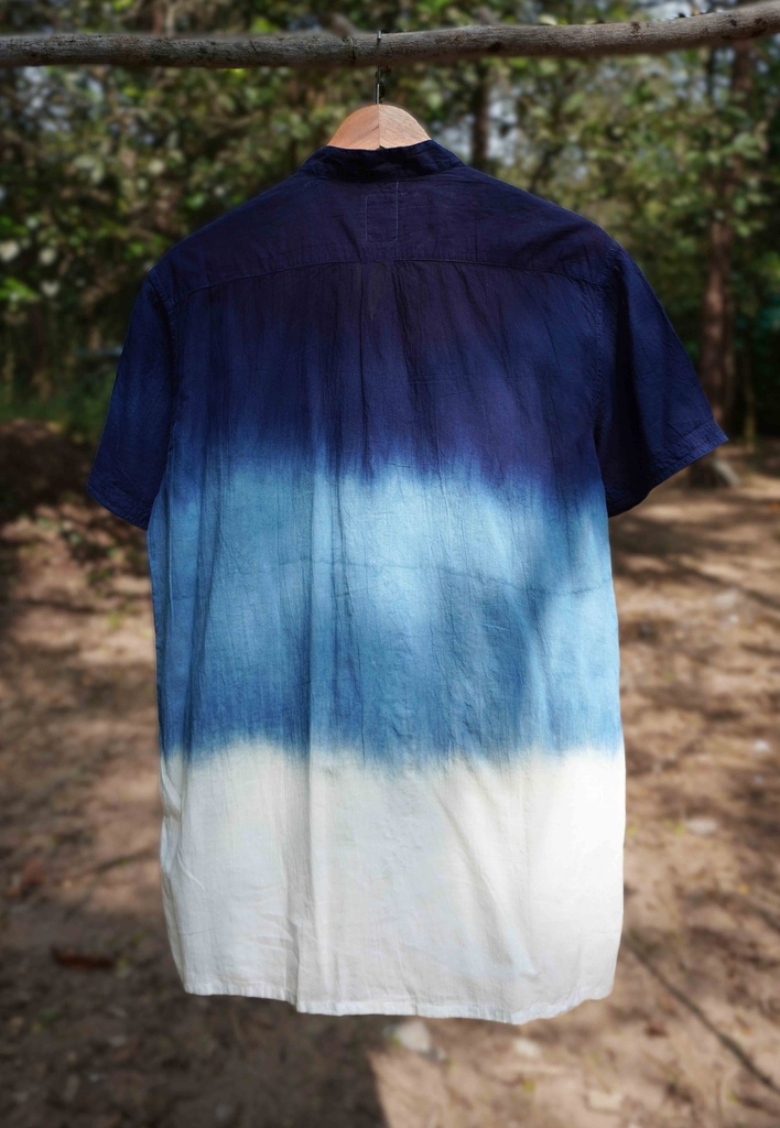 MAO SS SHIRT, BLUE-WHITE, SHIBORI_OMBRE, COTTON