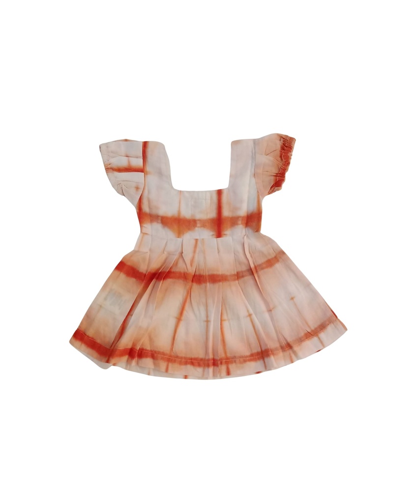 BABY PUFFY DRESS, PEACH, SHIBORI, COTTON