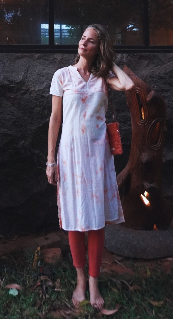 SHANTI KURTA, PINK-WHITE, PLAIN BATIK, COTTON