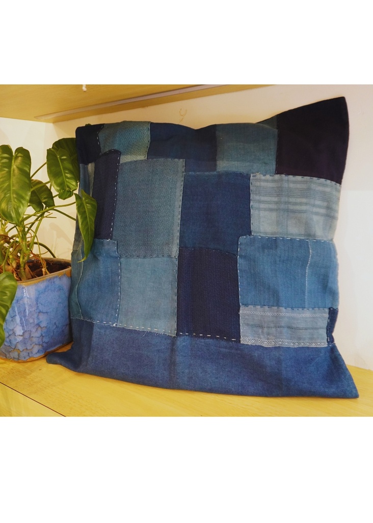 CUSHION COVER, PATCHWORK, LIGHT INDIGO
