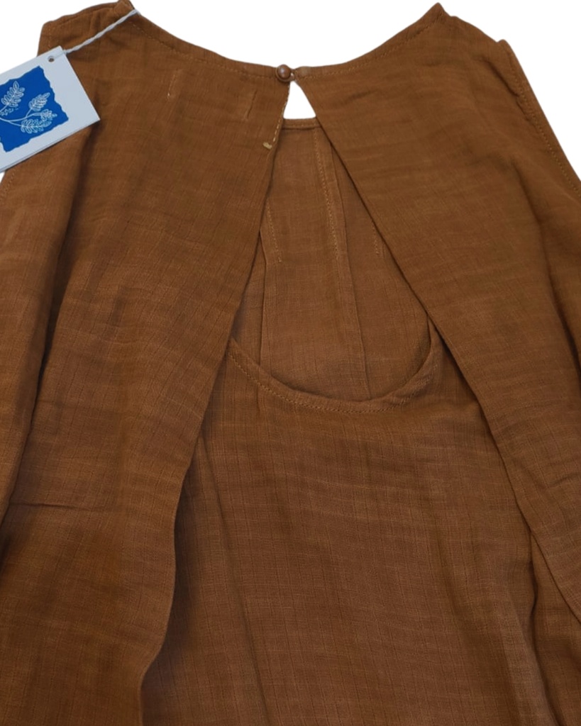 PLEATED DRESS, BROWN C046, PLAIN, COTTON