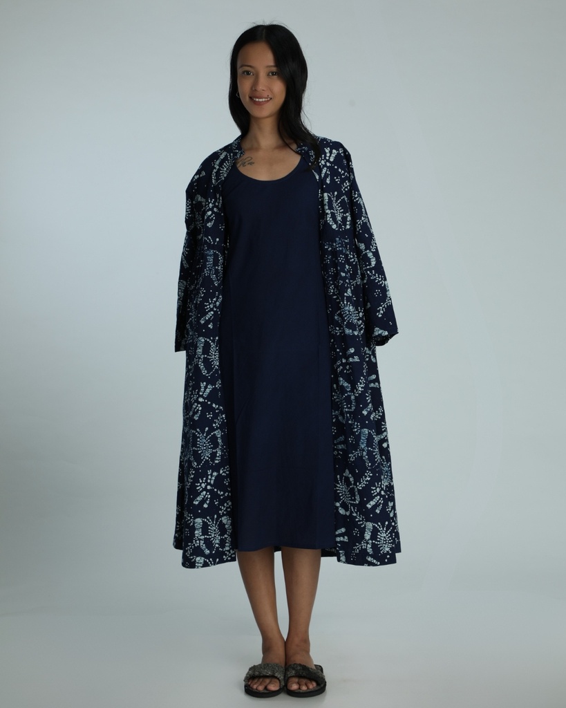 OVERCOAT SET DRESS, DARK BLUE, BATIK, COTTON