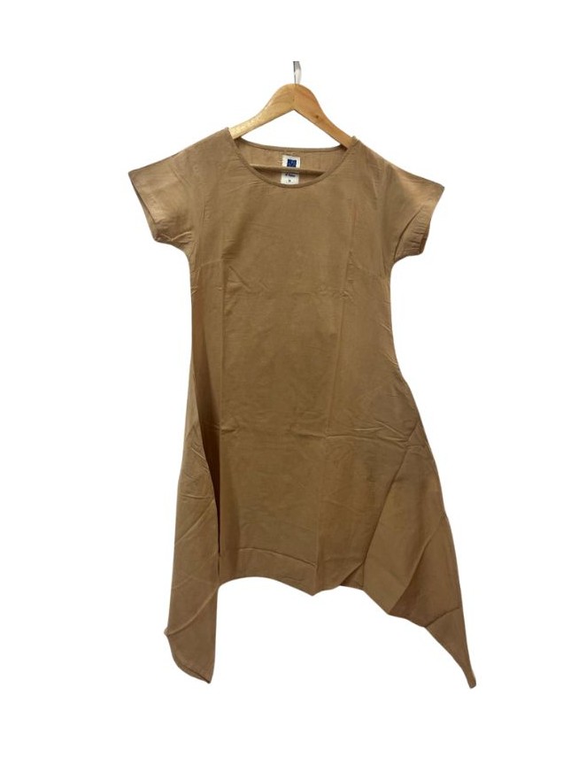 SIDEDROP DRESS, BROWN, PLAIN, COTTON