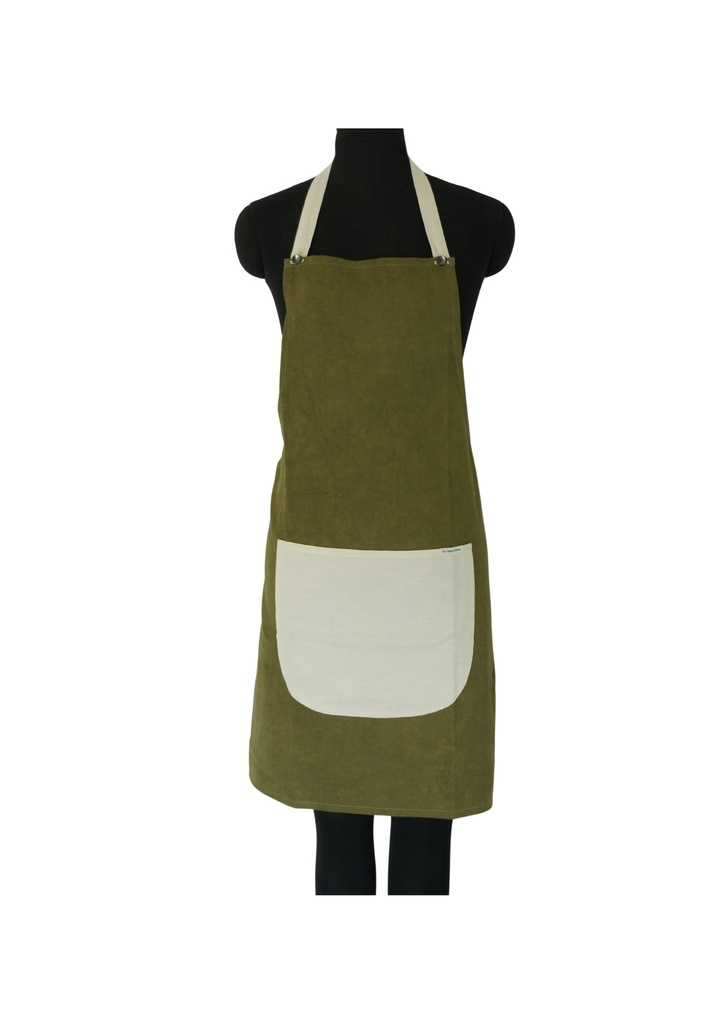 BUTTON APRON, KHAKI-WHITE, COTTON