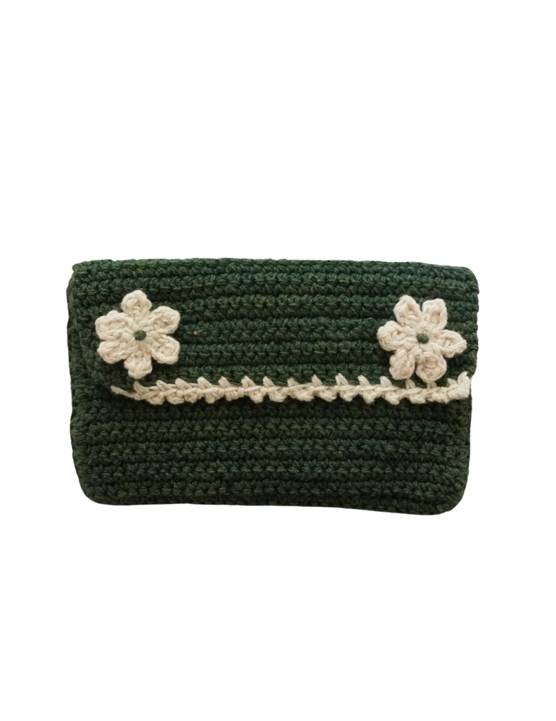 CROCHET POUCH, GREEN, COTTON